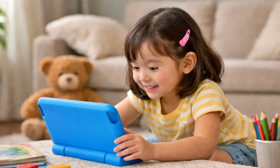 タブレットで遊ぶ女の子