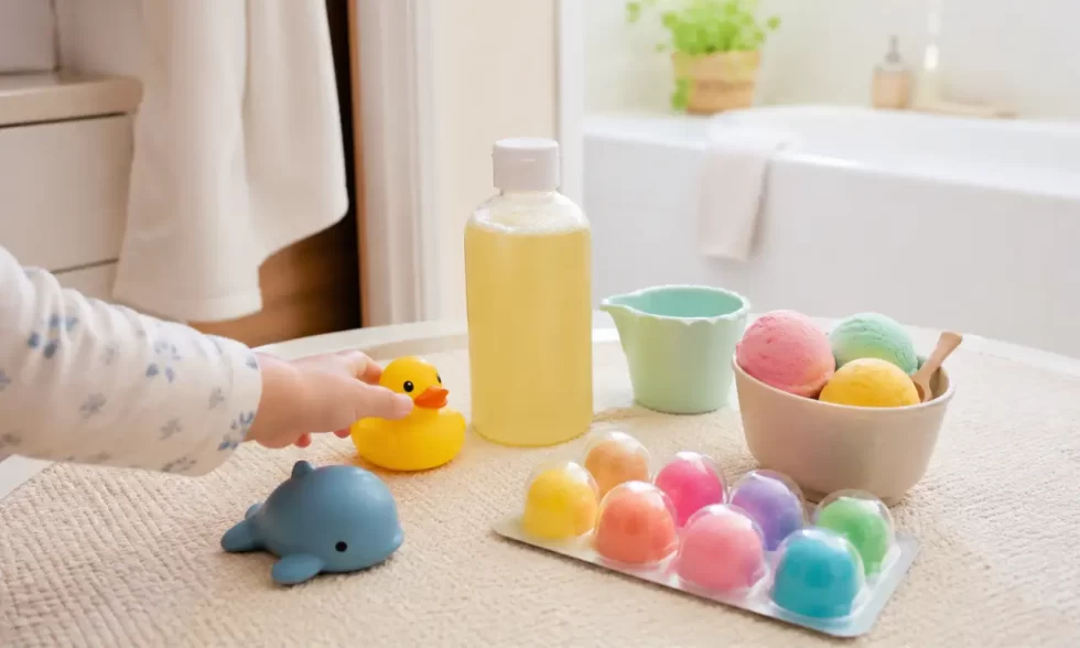 子どもがお風呂のおもちゃを選んでいる画像