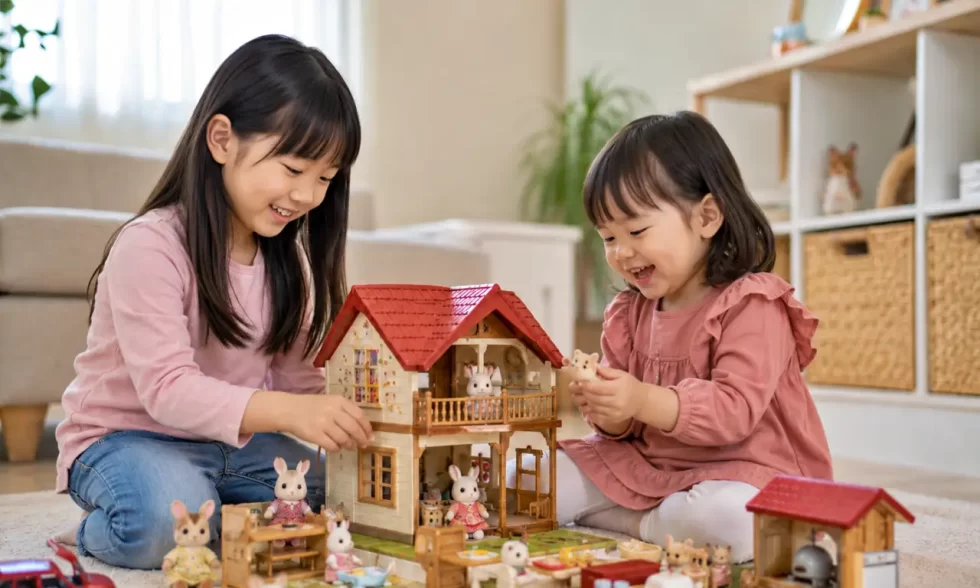姉妹で仲よく遊んでいる様子